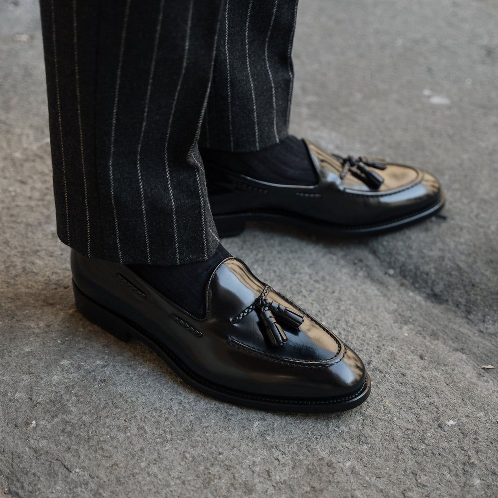 Verona | Black Smooth Leather Loafer with Classic Stitching and Leather Sole