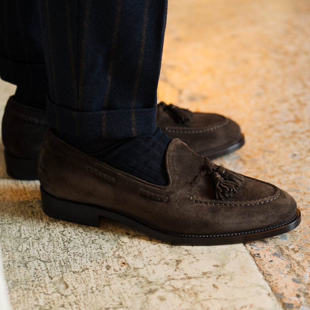 Verona | Dark Brown Suede Leather Loafer with Classic Stitching and Leather Sole
