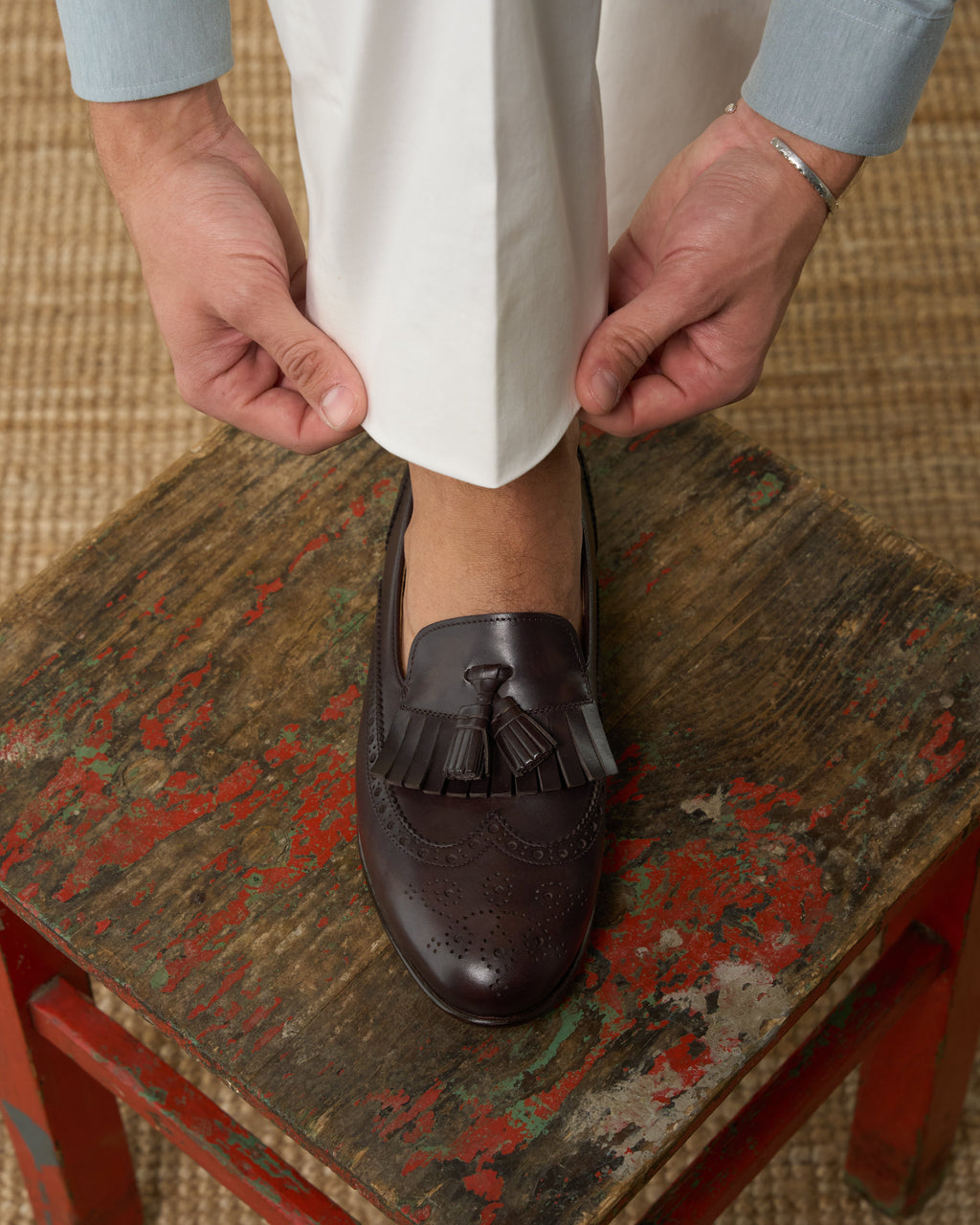 Maruse | Dark Brown Antiqued Leather Finish Belgian Tassel Loafer with Leather Sole