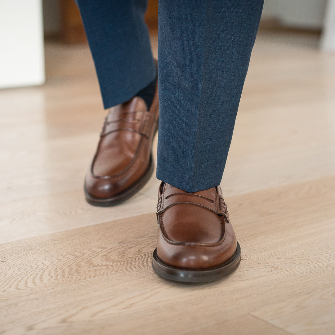 Valentino | Heritage Penny Loafer – Brown Smooth Leather with Premium Leather Sole & Signature Stitch Accents