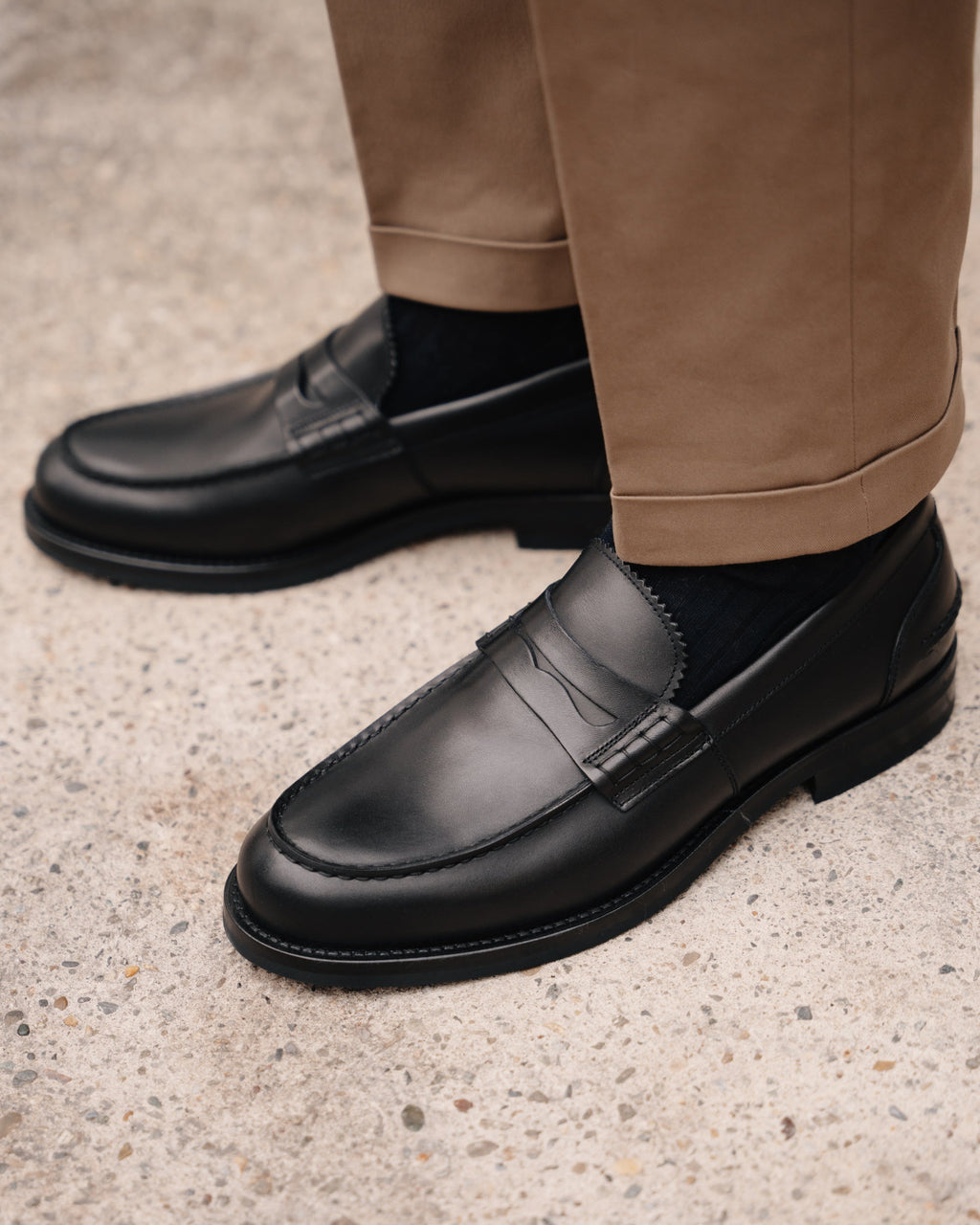 Valentino | Heritage Penny Loafer – Black Smooth Leather with Premium Leather Sole & Signature Stitch Accents