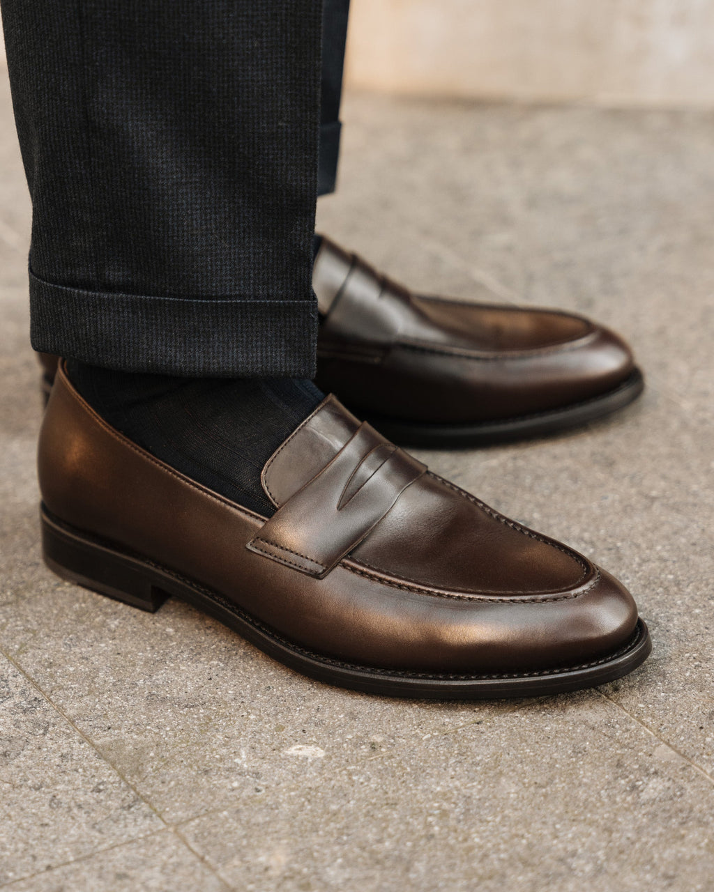 Strider | Penny Loafer – Dark Brown Leather with Leather Sole & Blake-Rapid Construction
