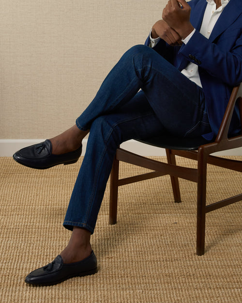 Bellagio Tassel Loafer – Blue Milled Leather with Premium Leather Sole