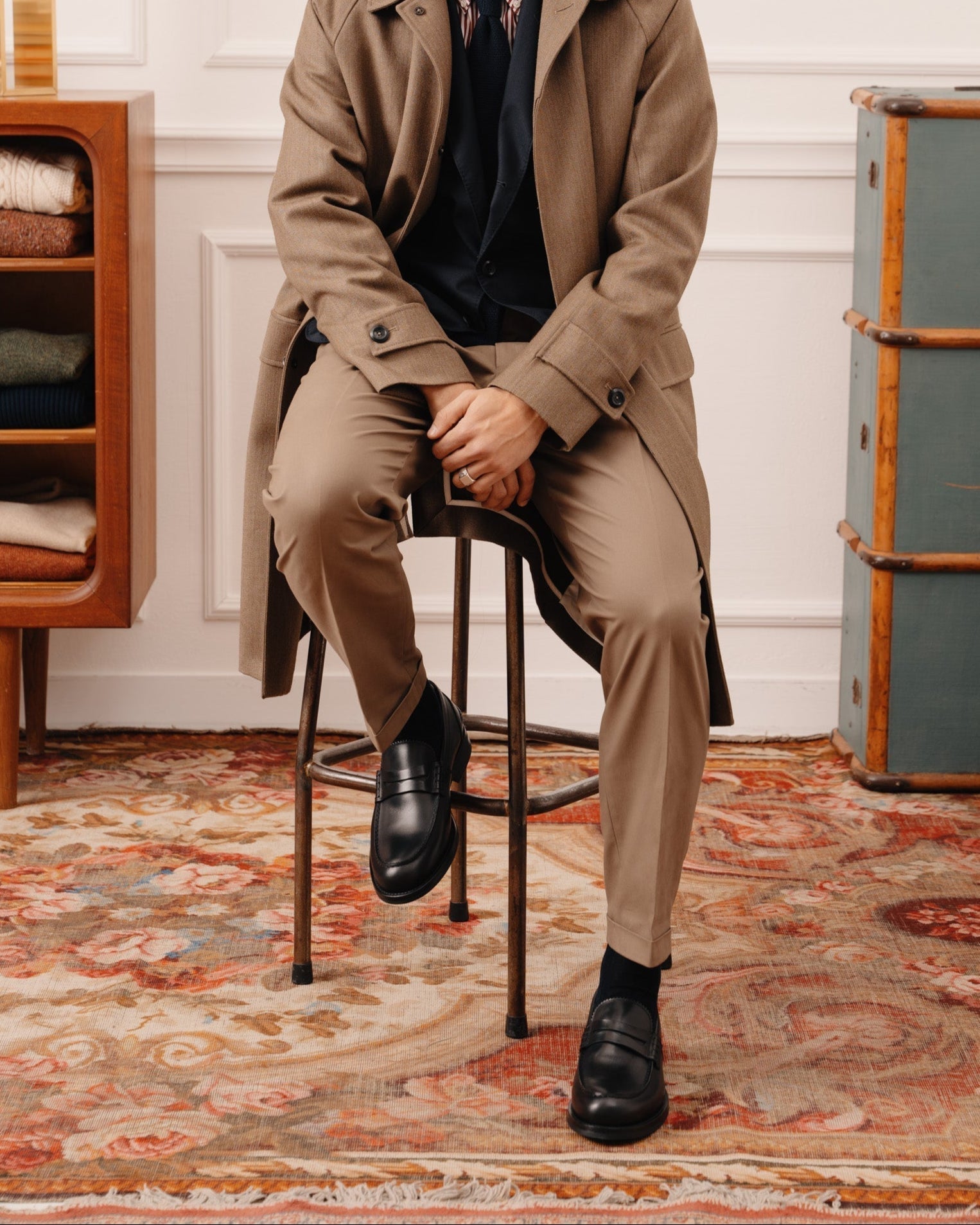 Valentino | Heritage Penny Loafer – Black Smooth Leather with Premium Leather Sole & Signature Stitch Accents