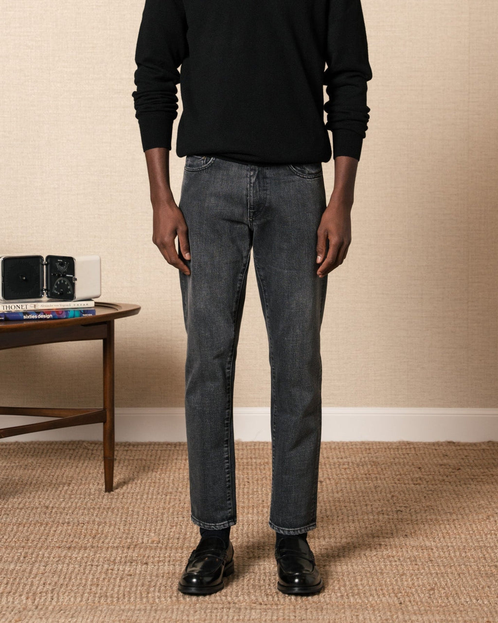 Valentino | Heritage Penny Loafer – Black Smooth AbradedLeather with Premium Leather Sole & Signature Stitch Accents