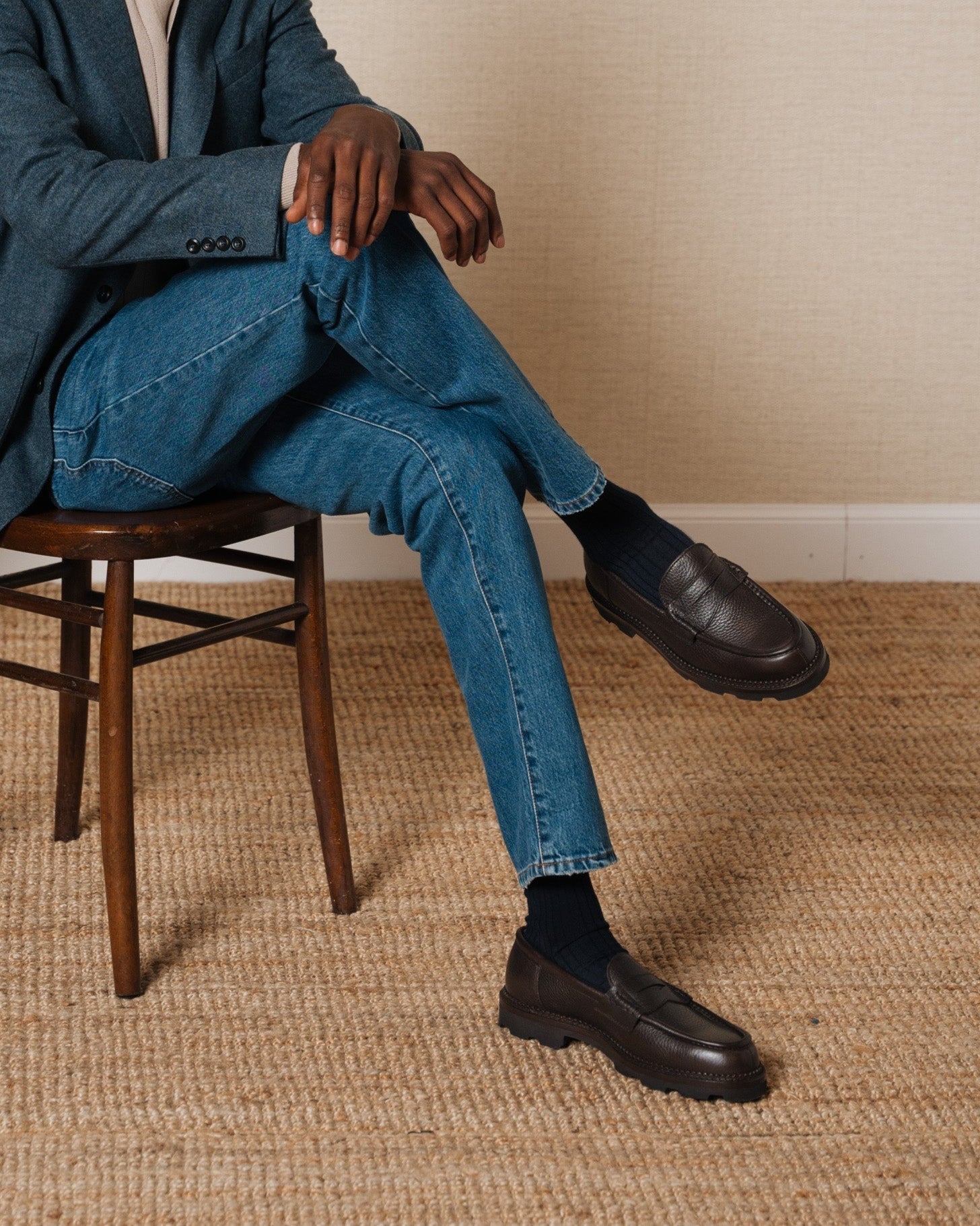 Montclair | Penny Loafer – Dark Brown Milled Leather with Rubber Lug Sole & Fine Stitching