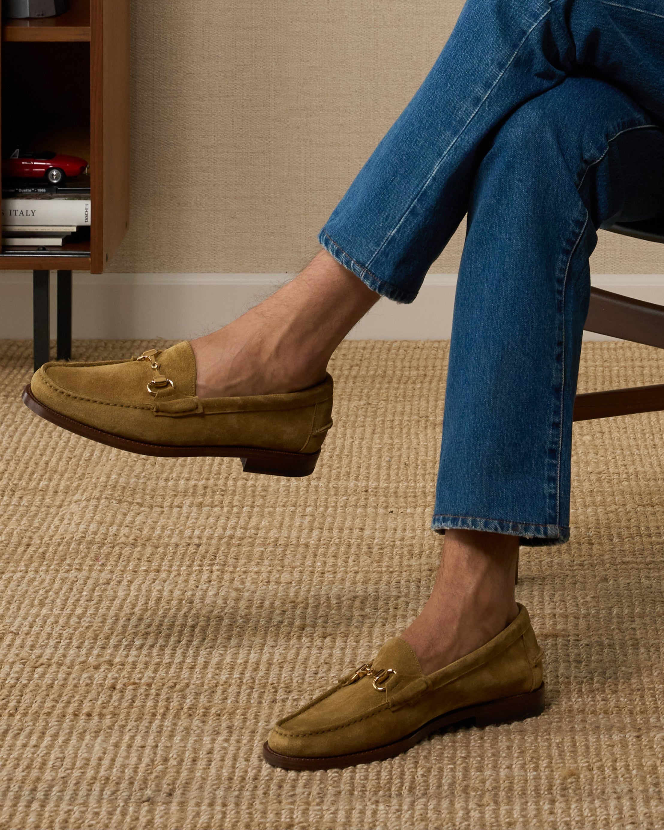 Raiser, Horsebit Penny Loafers - Beige Suede Calf Leather | Classic Collection