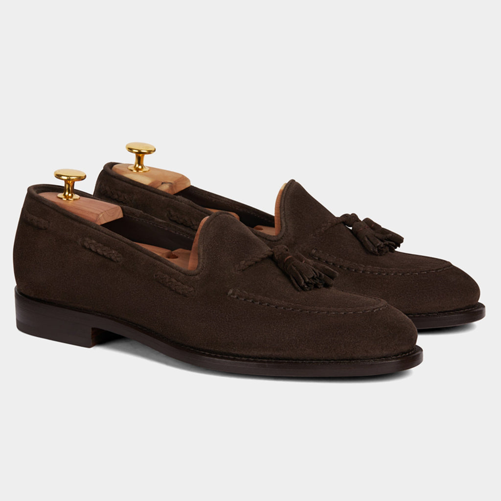 Verona | Dark Brown Suede Leather Loafer with Classic Stitching and Leather Sole