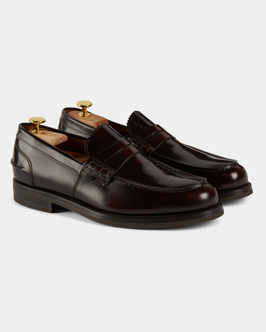 Valentino | Heritage Penny Loafer – Burgundy Brown Smooth Abraded Leather with Premium Leather Sole & Signature Stitch Accents