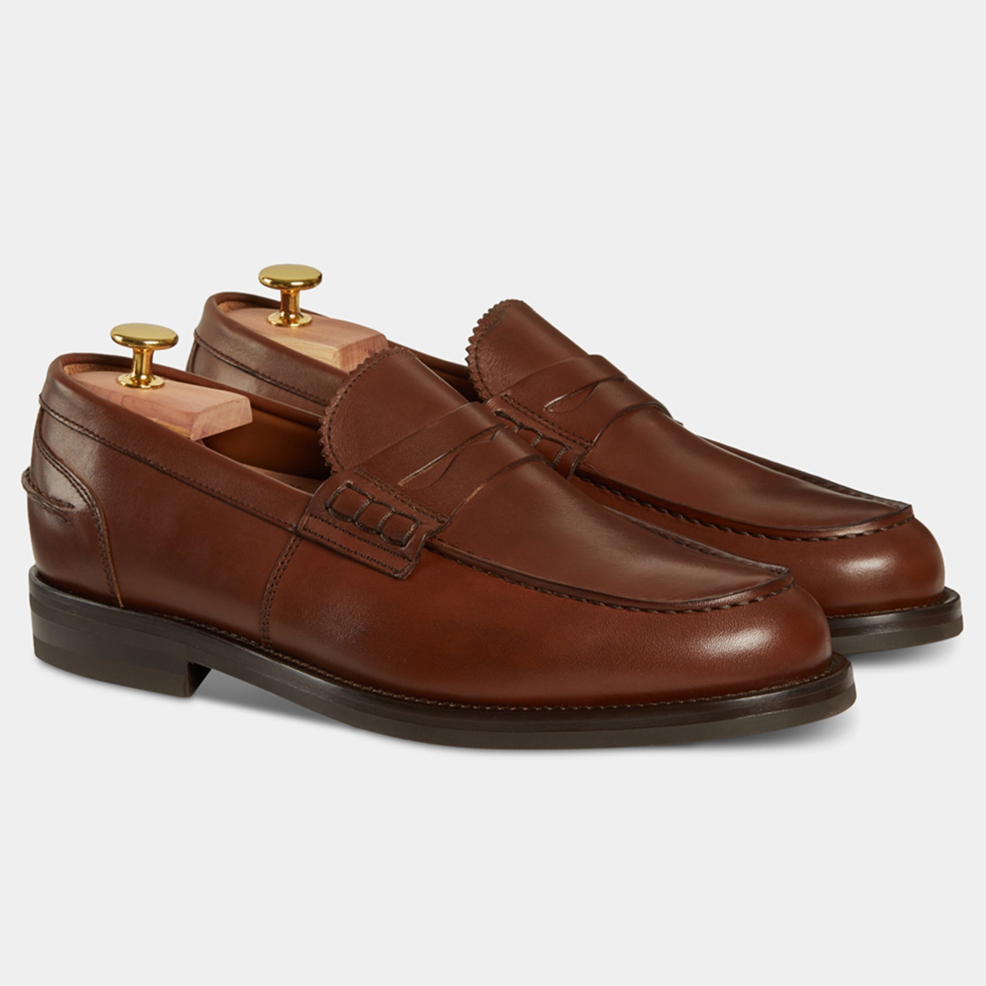 Valentino | Heritage Penny Loafer – Brown Smooth Leather with Premium Leather Sole & Signature Stitch Accents
