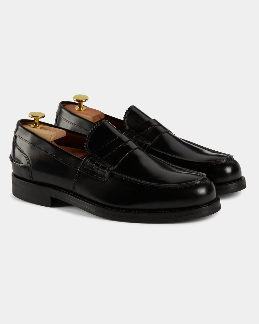 Valentino | Heritage Penny Loafer – Black Smooth AbradedLeather with Premium Leather Sole & Signature Stitch Accents