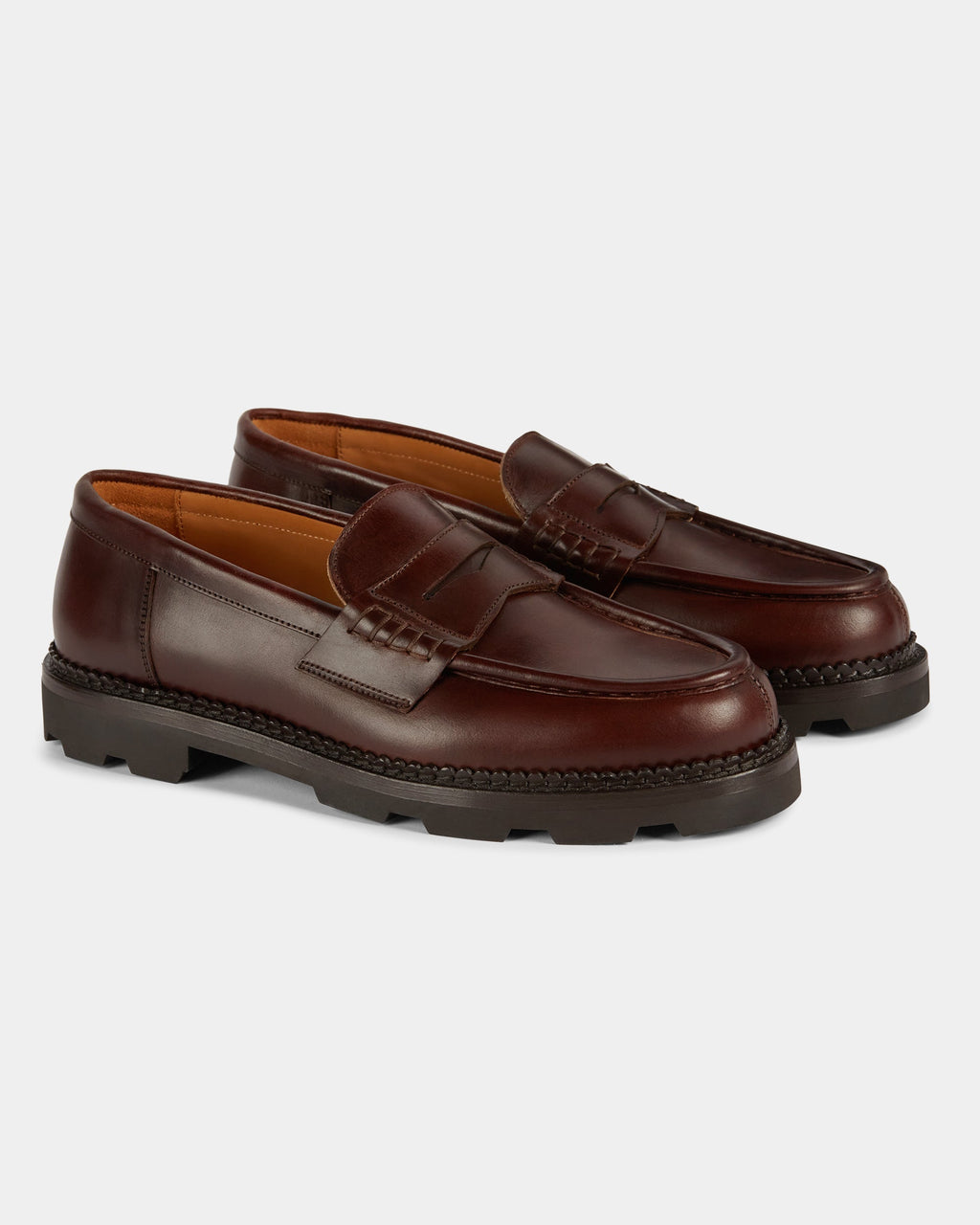 Montclair | Penny Loafer – Dark Brown Leather with Rubber Lug Sole & Fine Stitching