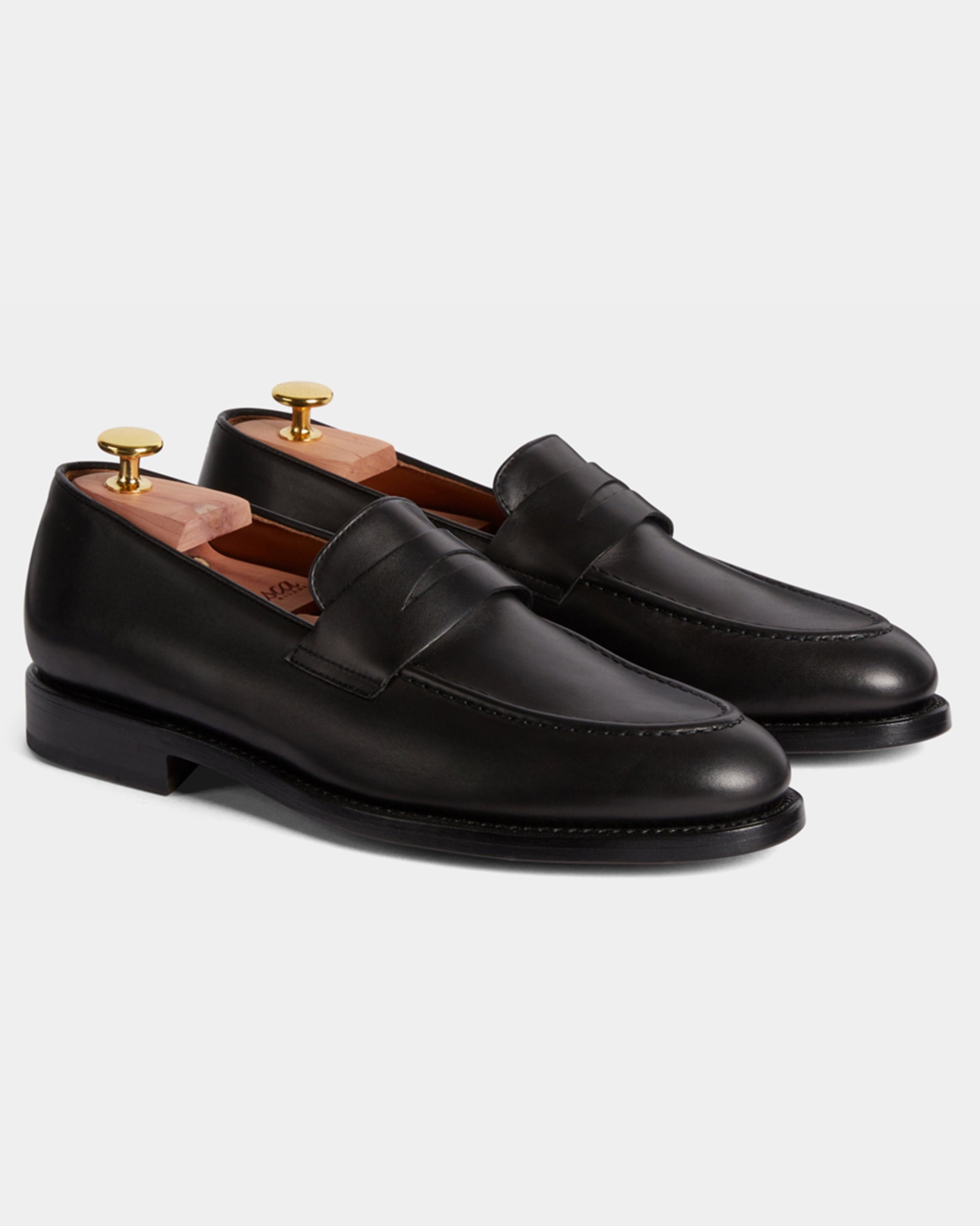 Strider | Penny Loafer – Black Leather with Leather Sole & Blake-Rapid Construction