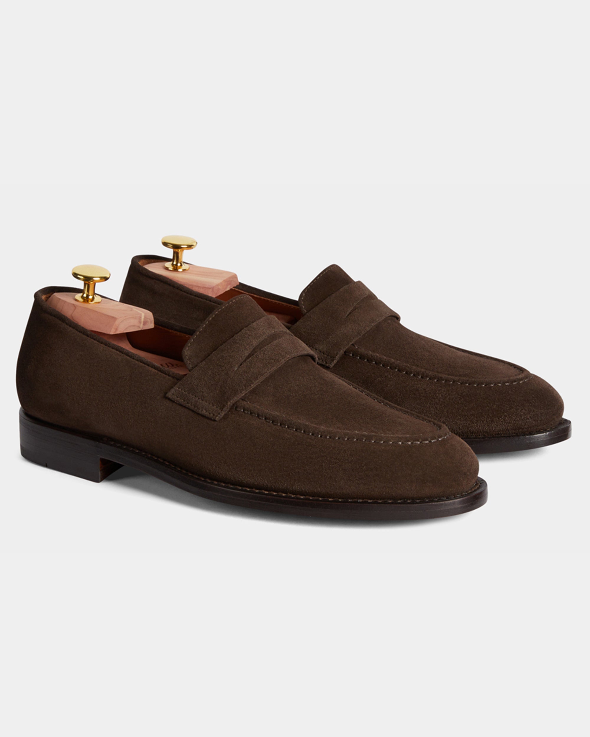 Strider | Penny Loafer – Dark Brown Suede with Leather Sole & Blake-Rapid Construction