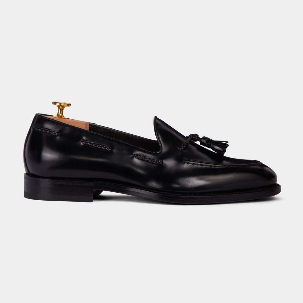 Verona | Black Smooth Leather Loafer with Classic Stitching and Leather Sole