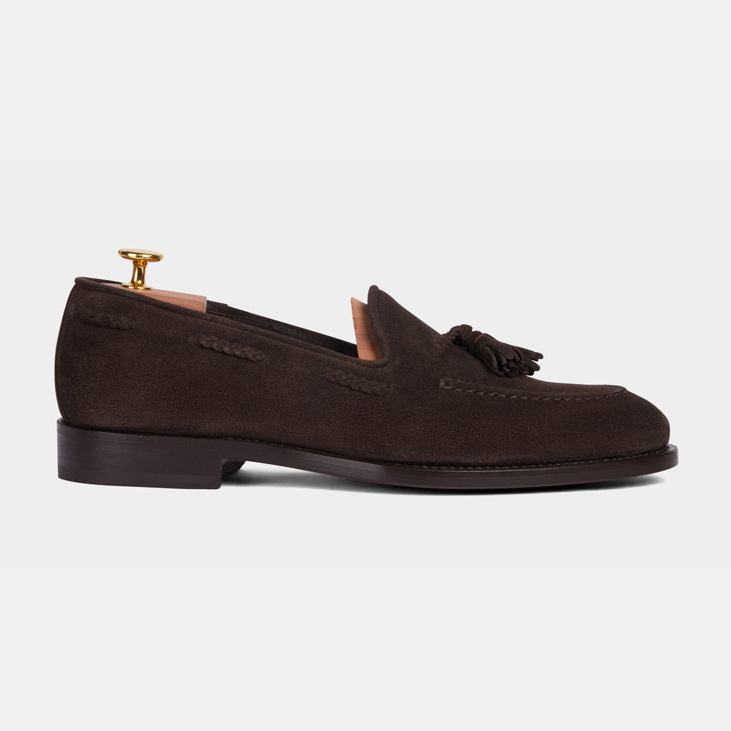 Verona | Dark Brown Suede Leather Loafer with Classic Stitching and Leather Sole