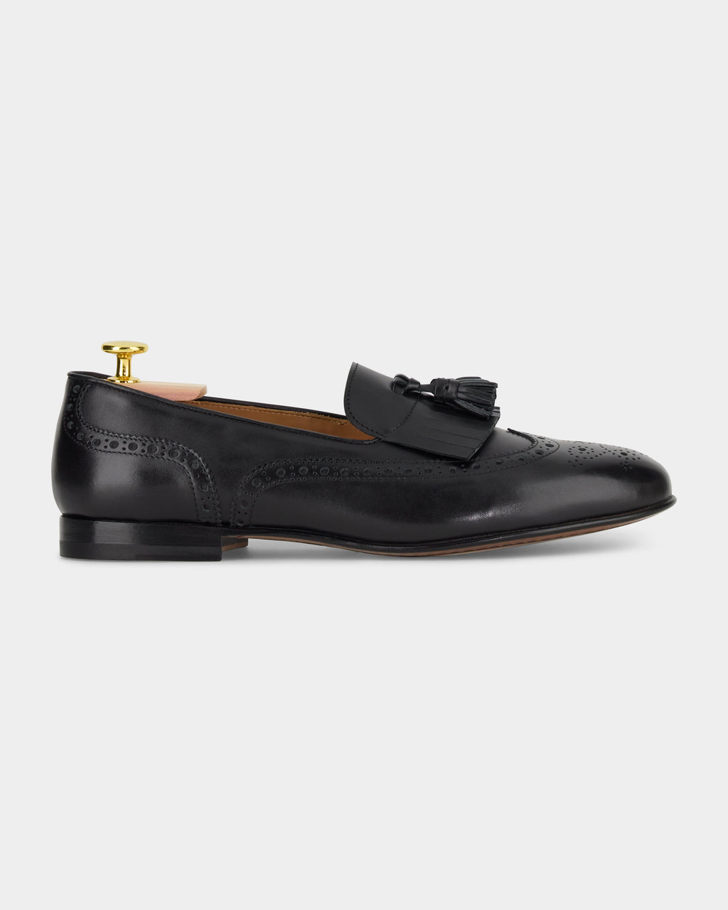 Maruse | Black Antiqued Leather Finish Belgian Tassel Loafer with Leather Sole