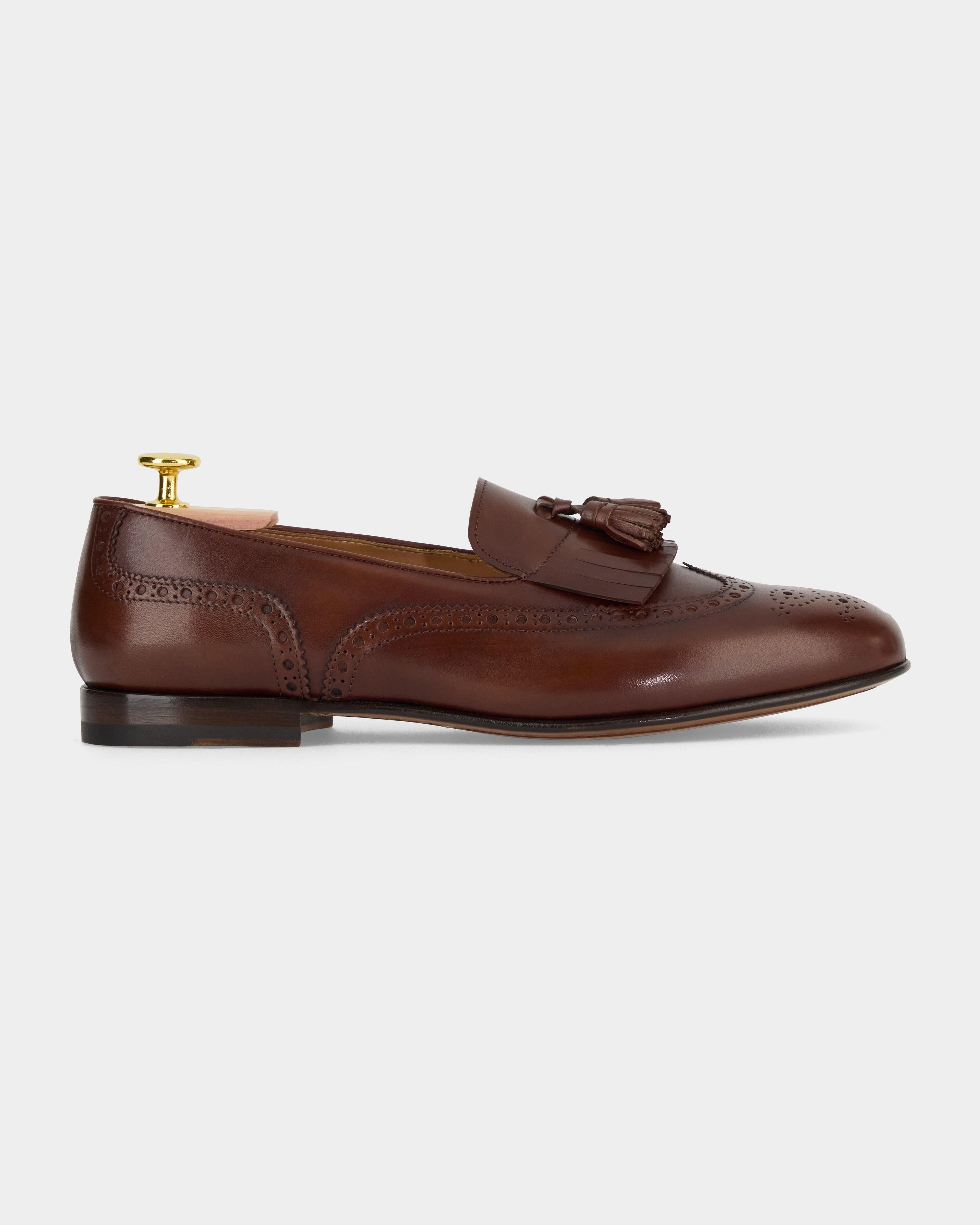 Maruse | Brown Antiqued Calf Leather Belgian Tassel Loafer with Leather Sole