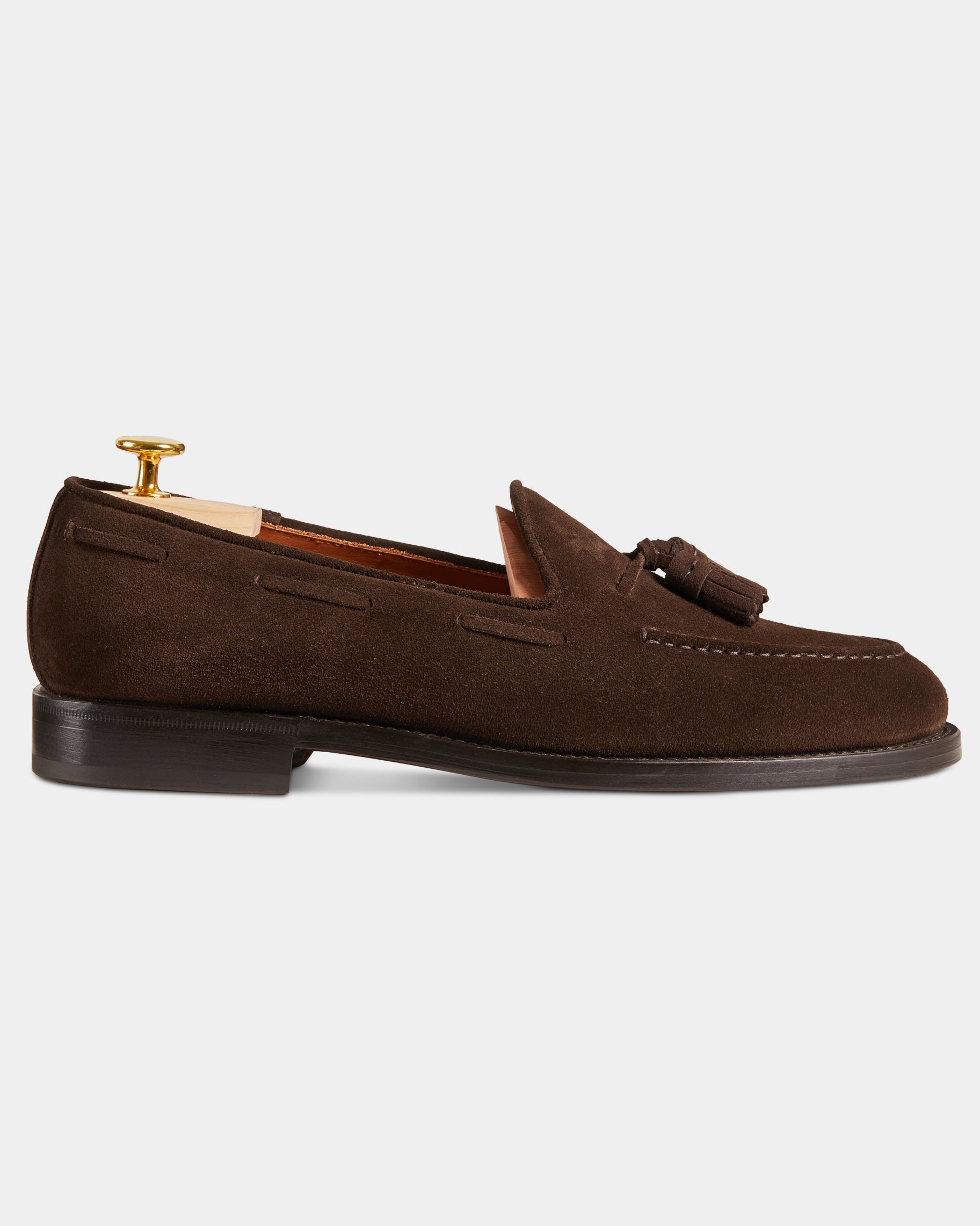 Castello | Tassel Loafer - Dark Brown Suede Leather with Classic Stitching and Leather Sole