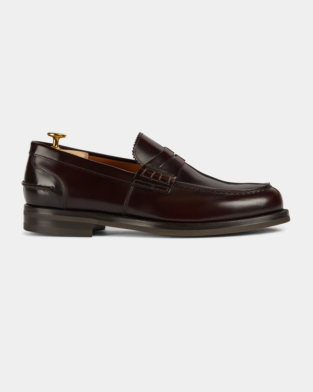 Valentino | Heritage Penny Loafer – Burgundy Brown Smooth Abraded Leather with Premium Leather Sole & Signature Stitch Accents