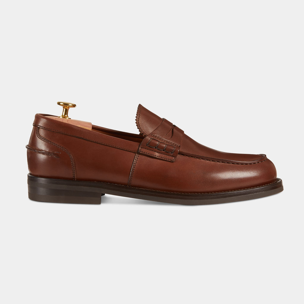 Valentino | Heritage Penny Loafer – Brown Smooth Leather with Premium Leather Sole & Signature Stitch Accents