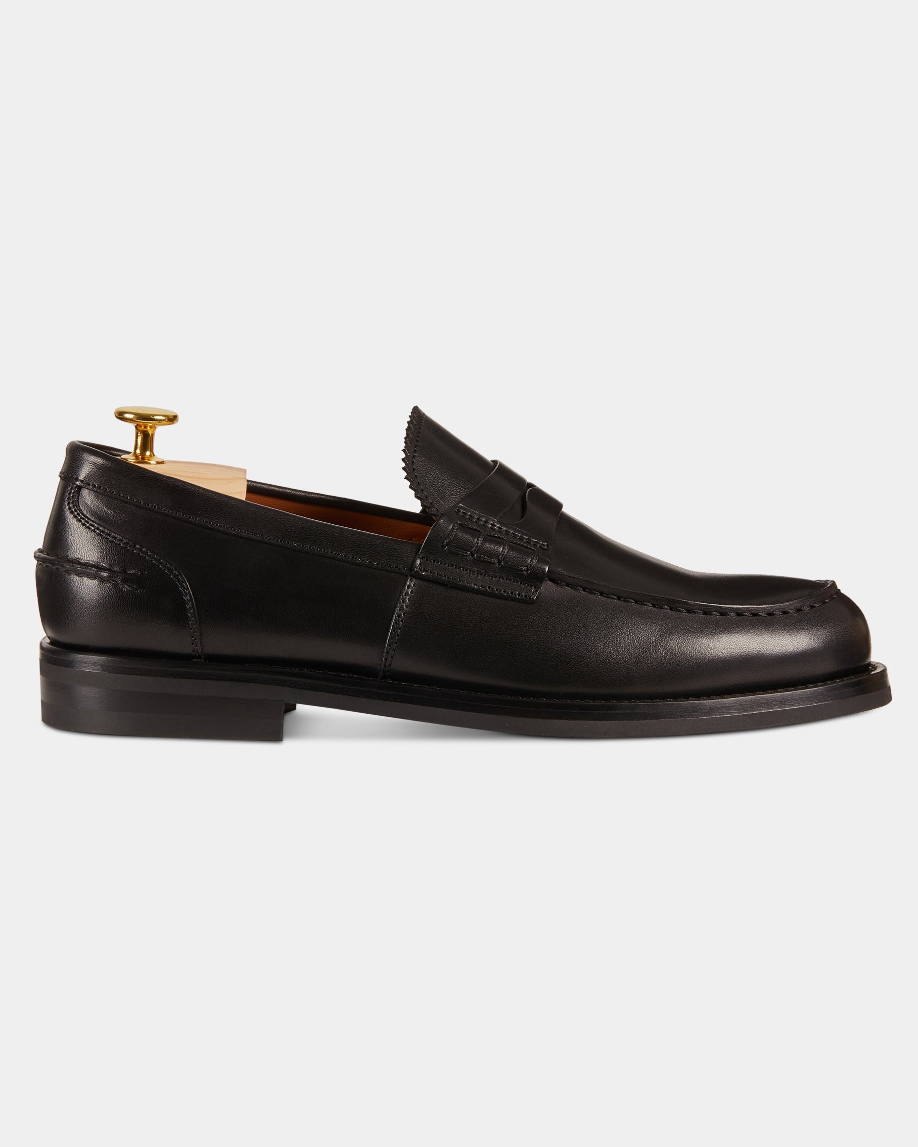 Valentino | Heritage Penny Loafer – Black Smooth Leather with Premium Leather Sole & Signature Stitch Accents