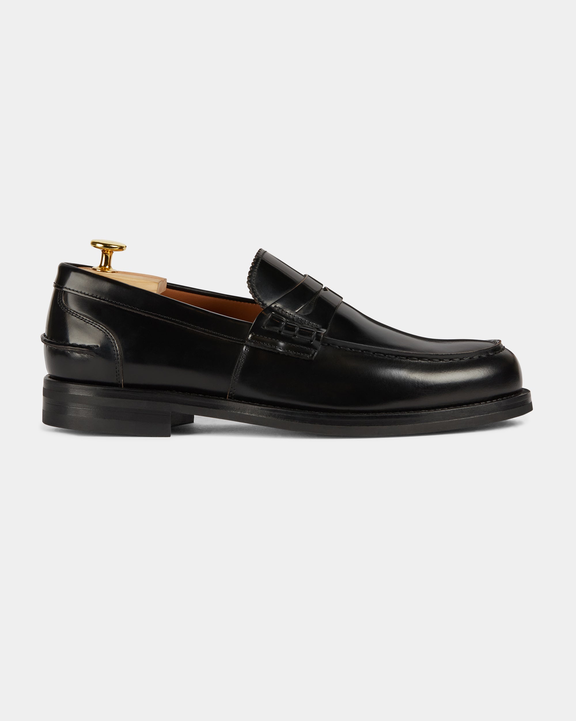 Valentino | Heritage Penny Loafer – Black Smooth AbradedLeather with Premium Leather Sole & Signature Stitch Accents