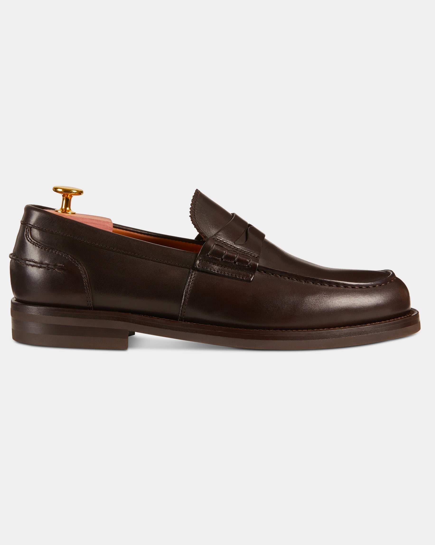 Valentino | Heritage Penny Loafer – Dark Brown Smooth Leather with Premium Leather Sole & Signature Stitch Accents