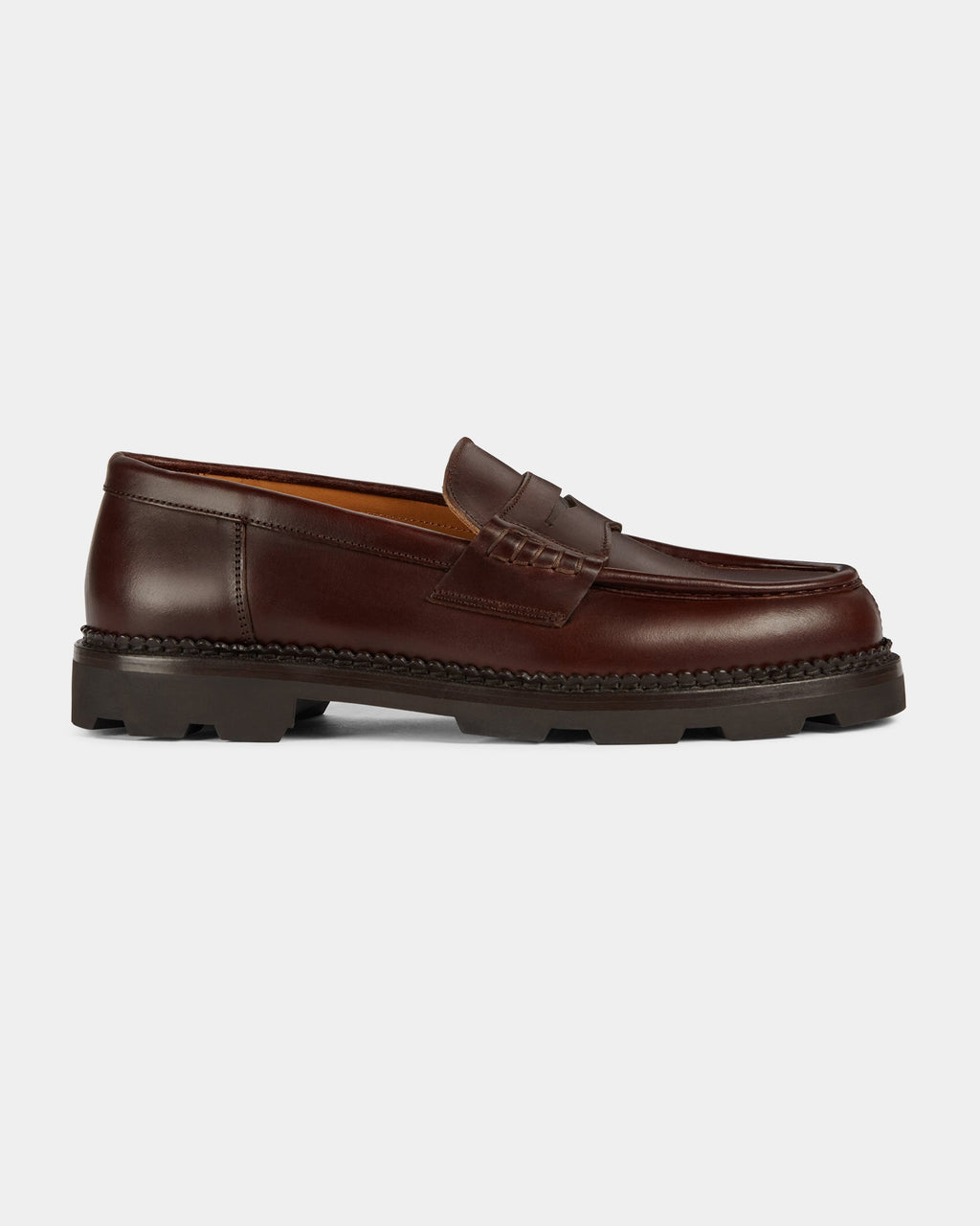 Montclair | Penny Loafer – Dark Brown Leather with Rubber Lug Sole & Fine Stitching