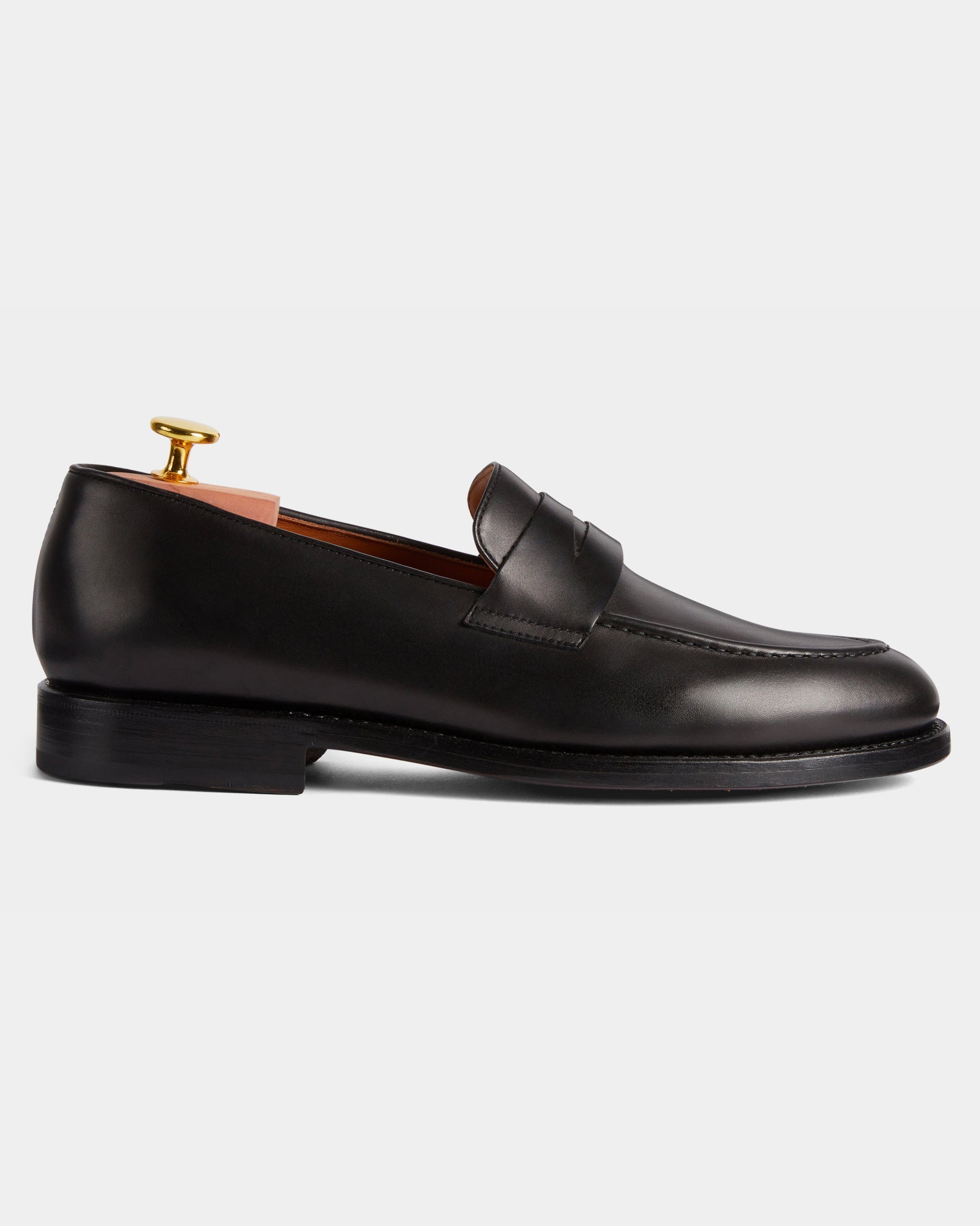 Strider | Penny Loafer – Black Leather with Leather Sole & Blake-Rapid Construction