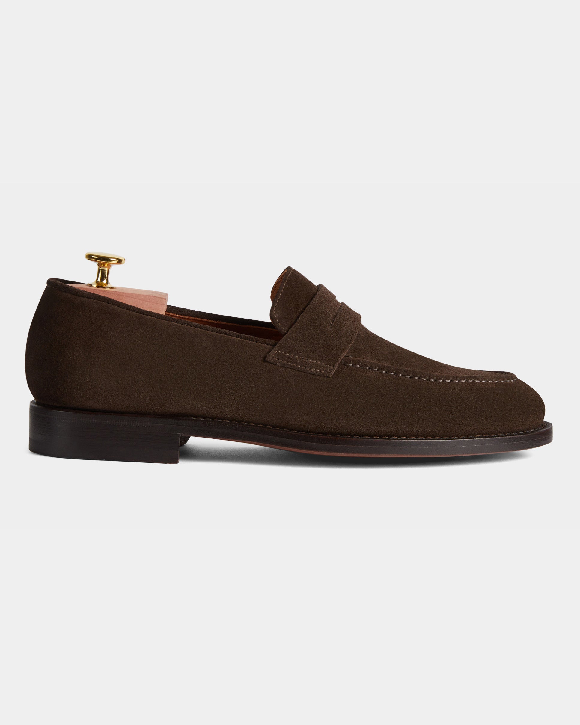 Strider | Penny Loafer – Dark Brown Suede with Leather Sole & Blake-Rapid Construction