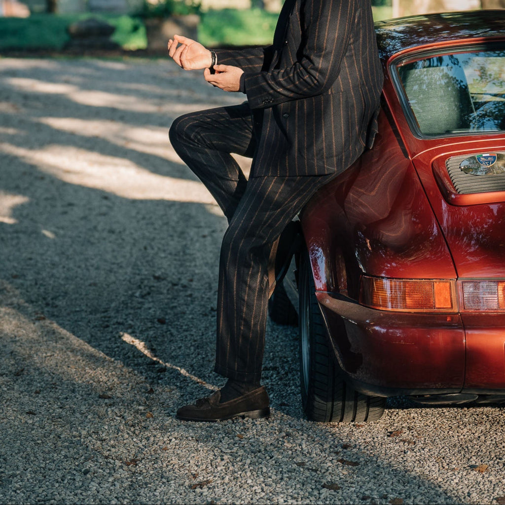 Verona | Dark Brown Suede Leather Loafer with Classic Stitching and Leather Sole