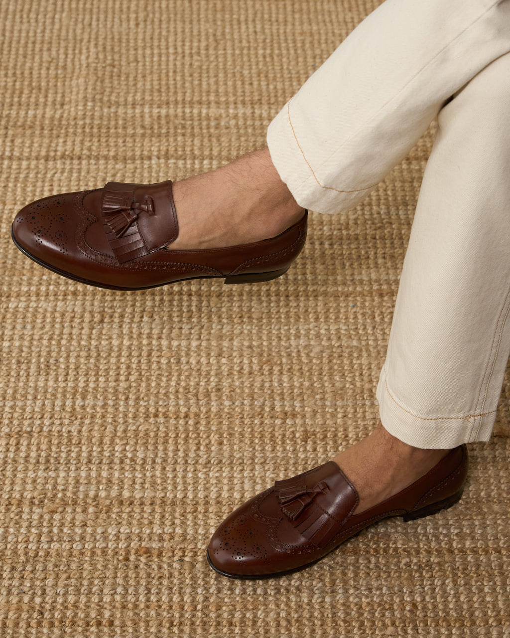 Maruse | Brown Antiqued Calf Leather Belgian Tassel Loafer with Leather Sole