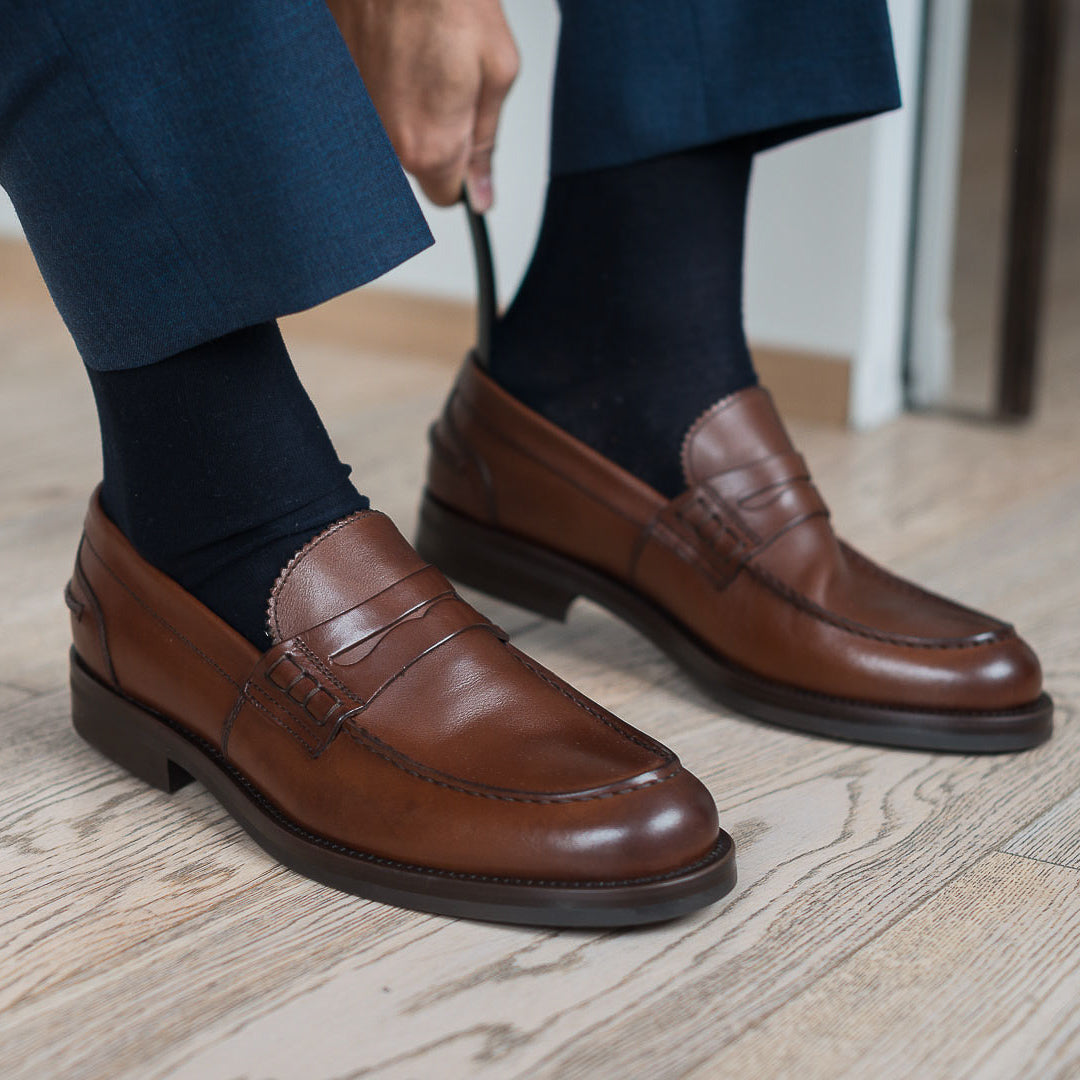 Valentino | Heritage Penny Loafer – Brown Smooth Leather with Premium Leather Sole & Signature Stitch Accents