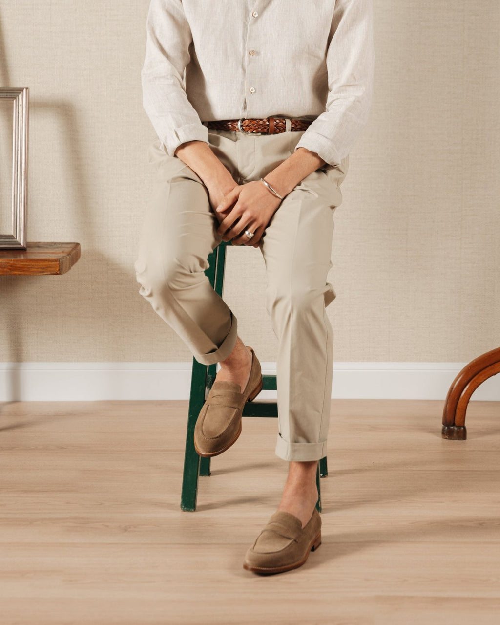 Strider | Penny Loafer – Sand Suede with Leather Sole & Blake-Rapid Construction