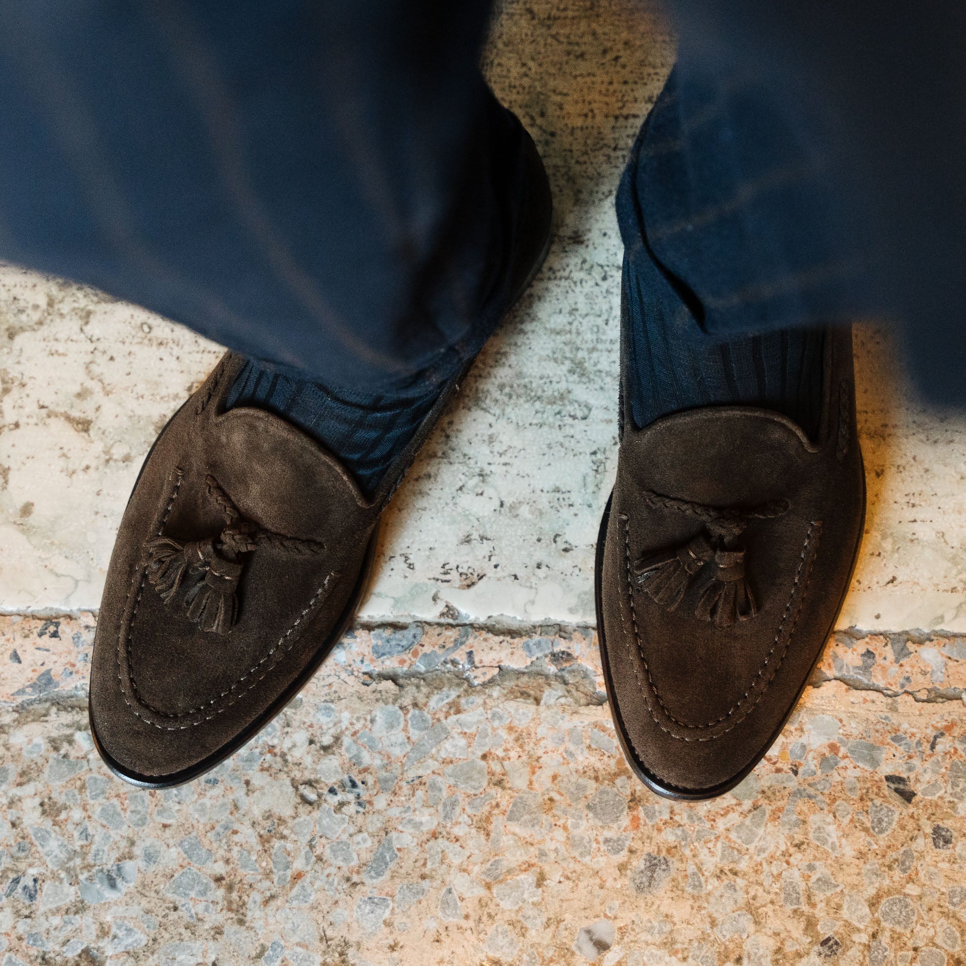 Verona | Dark Brown Suede Leather Loafer with Classic Stitching and Leather Sole