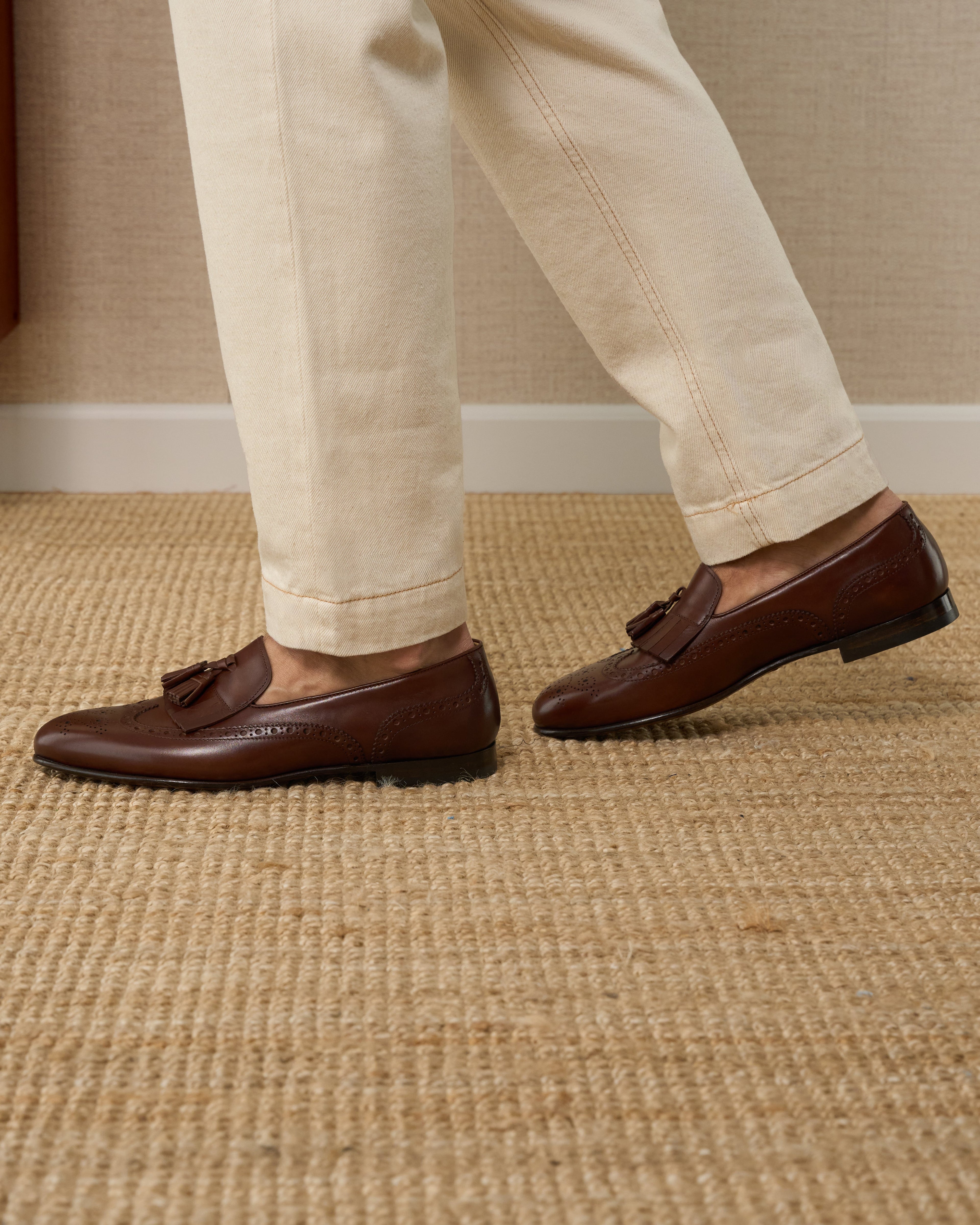 Maruse | Brown Antiqued Calf Leather Belgian Tassel Loafer with Leather Sole