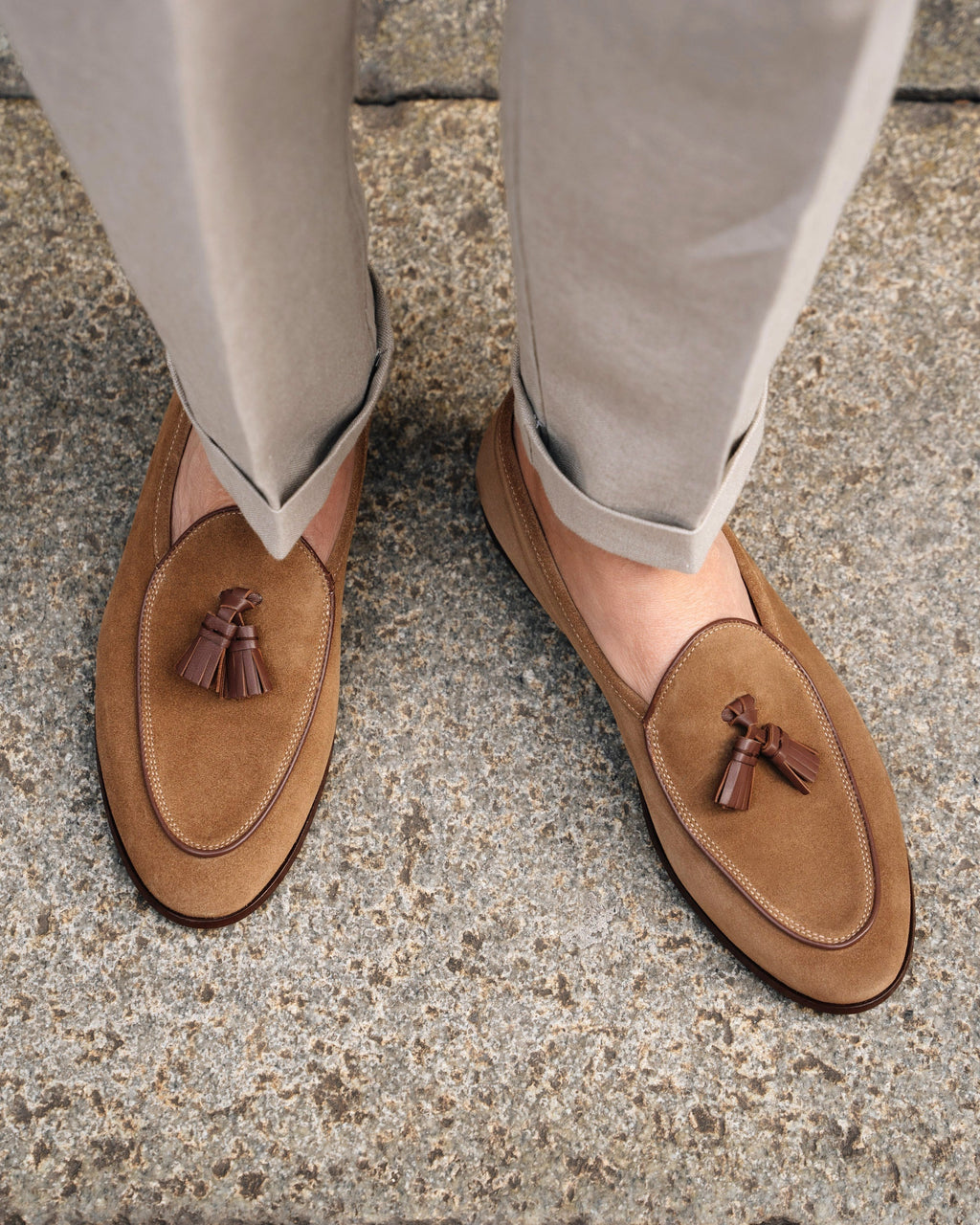 Bellagio Tassel Loafer – Beige Suede Leather with Premium Leather Sole