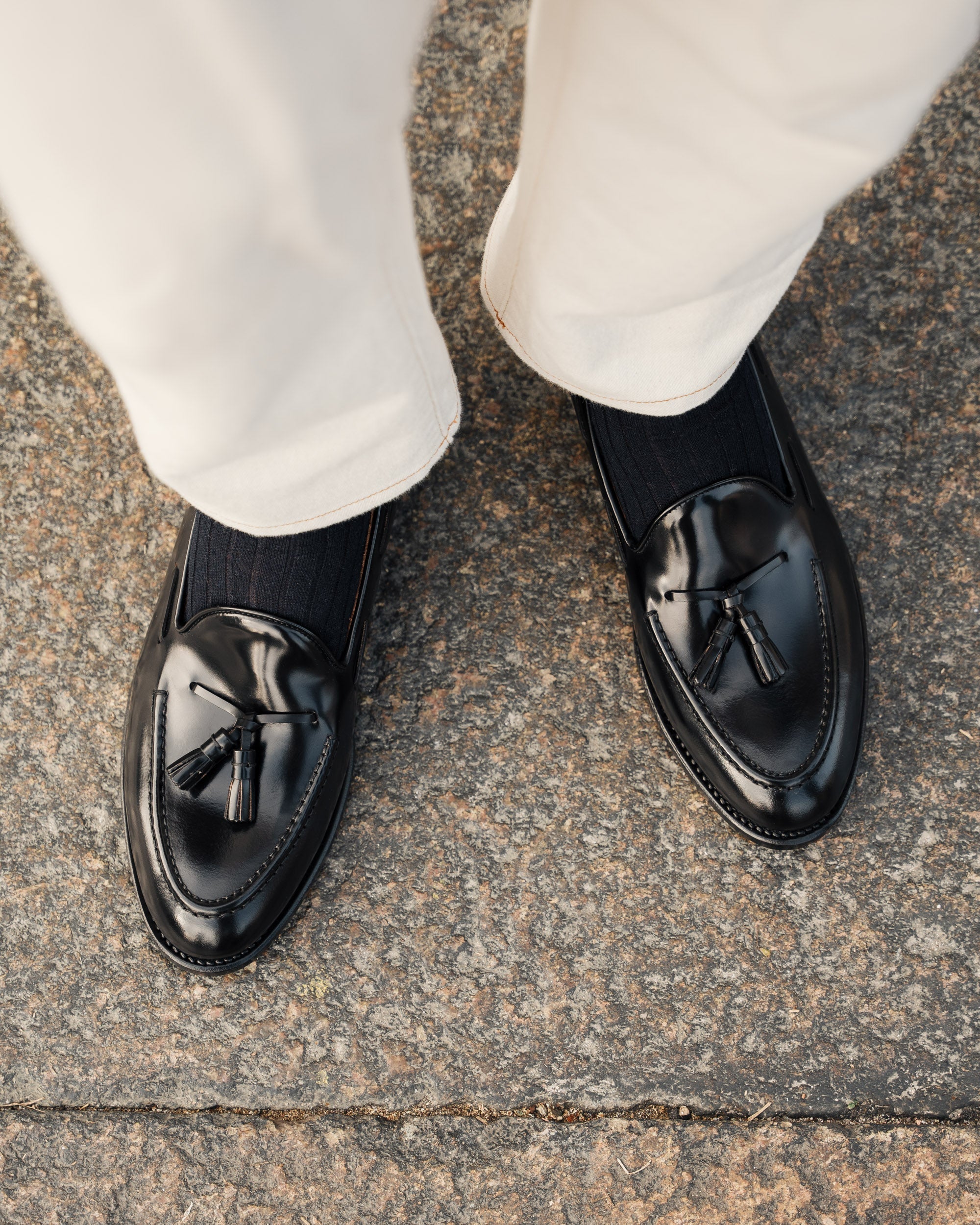Castello | Tassel Loafer - Black Smooth Leather with Classic Stitching and Leather Sole