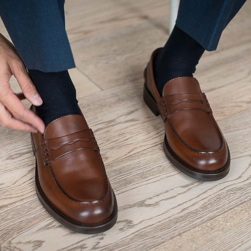 Valentino | Heritage Penny Loafer – Brown Smooth Leather with Premium Leather Sole & Signature Stitch Accents