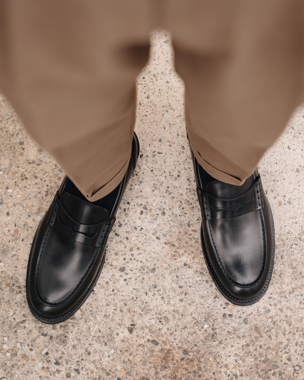 Valentino | Heritage Penny Loafer – Black Smooth Leather with Premium Leather Sole & Signature Stitch Accents