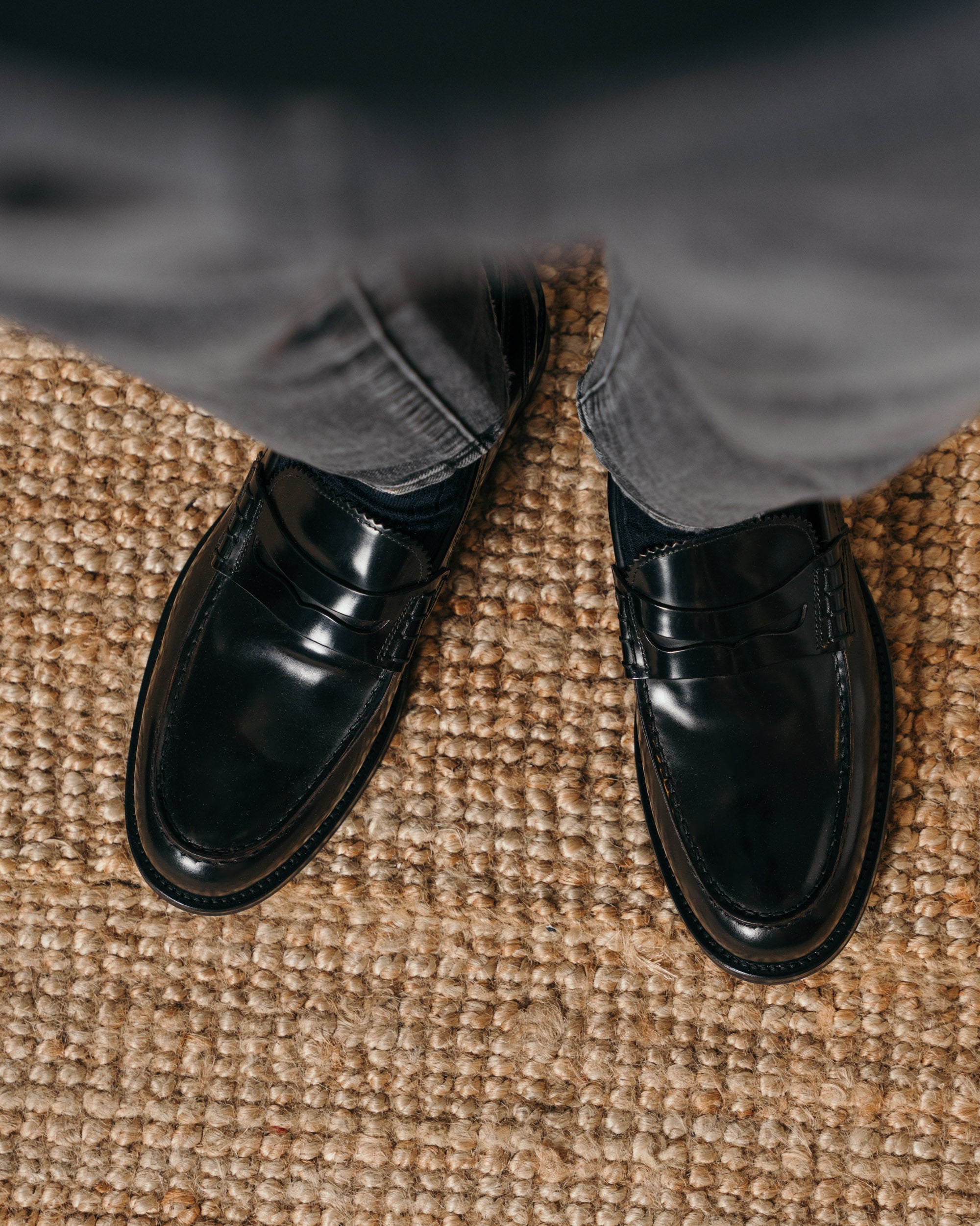 Valentino | Heritage Penny Loafer – Black Smooth AbradedLeather with Premium Leather Sole & Signature Stitch Accents