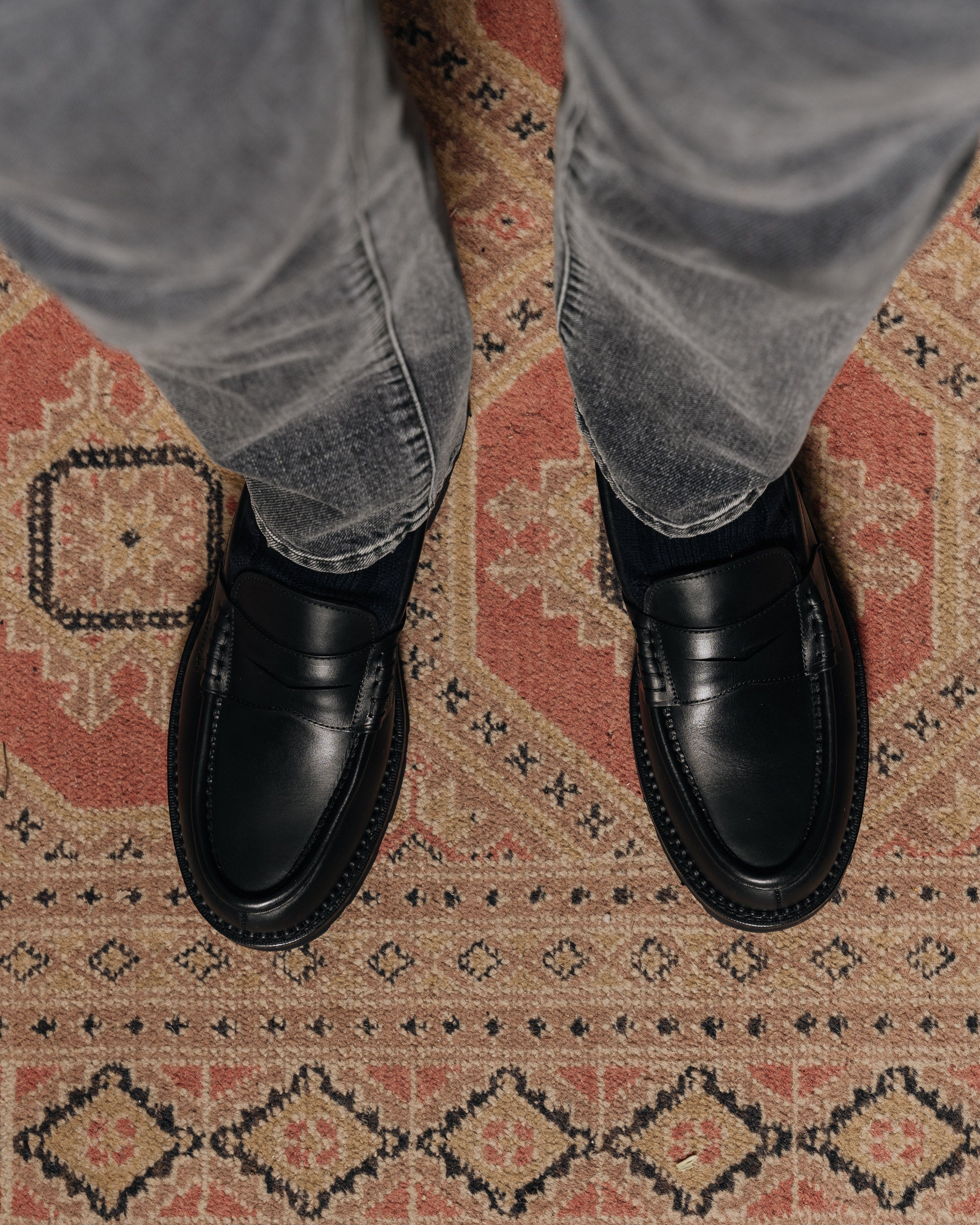 Montclair | Penny Loafer – Black Leather with Rubber Lug Sole & Fine Stitching