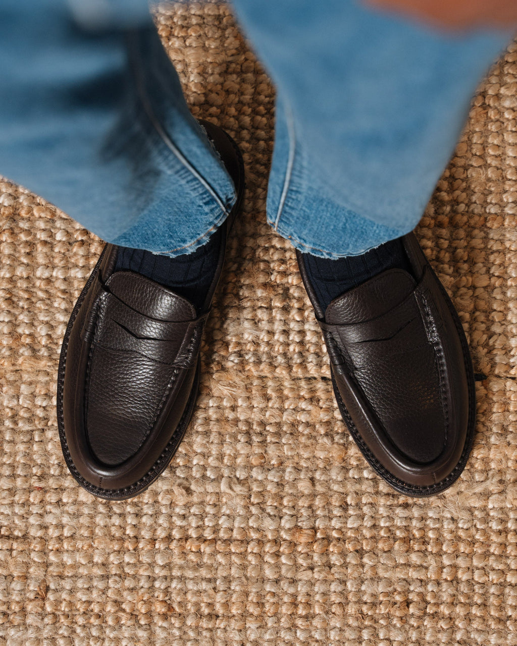 Montclair | Penny Loafer – Dark Brown Milled Leather with Rubber Lug Sole & Fine Stitching