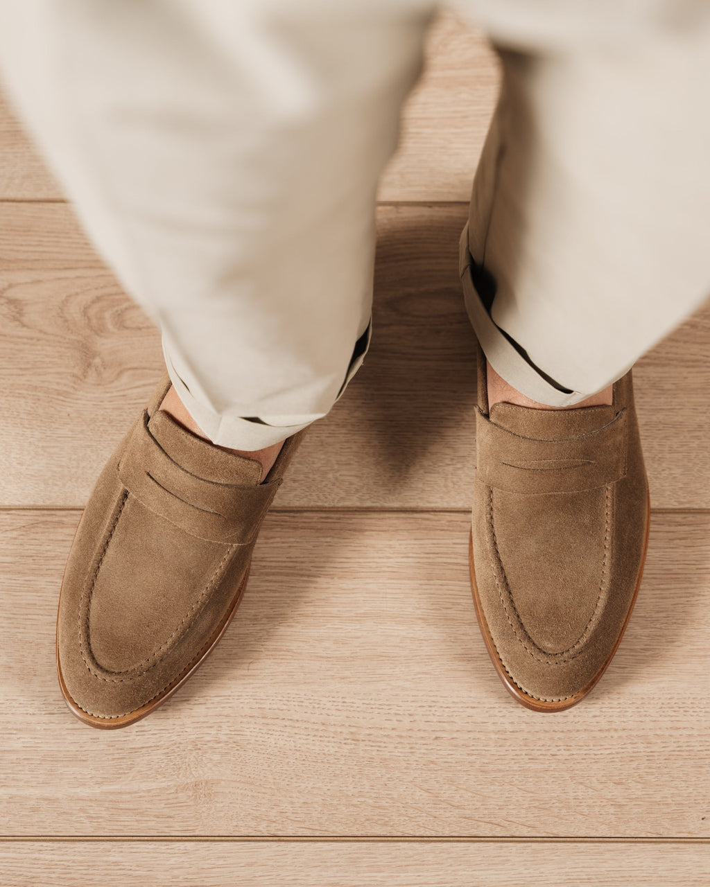 Strider | Penny Loafer – Sand Suede with Leather Sole & Blake-Rapid Construction