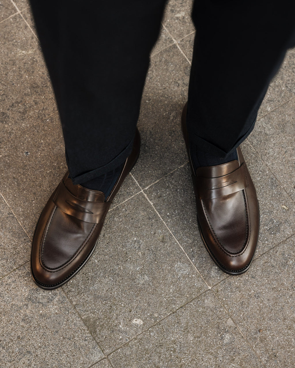 Strider | Penny Loafer – Dark Brown Leather with Leather Sole & Blake-Rapid Construction