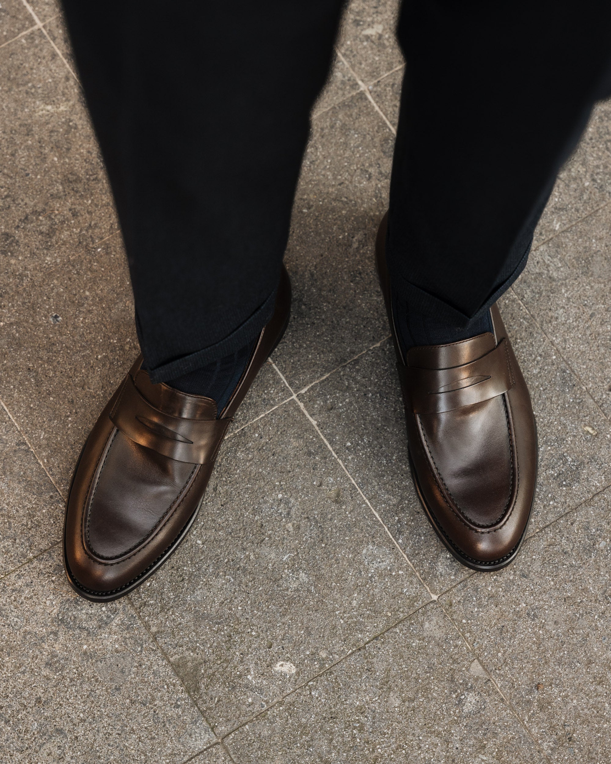 Strider | Penny Loafer – Dark Brown Leather with Leather Sole & Blake-Rapid Construction