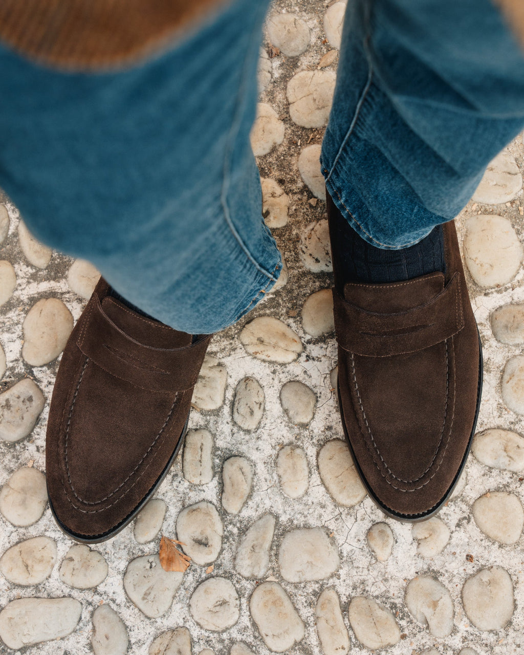 Strider | Penny Loafer – Dark Brown Suede with Leather Sole & Blake-Rapid Construction