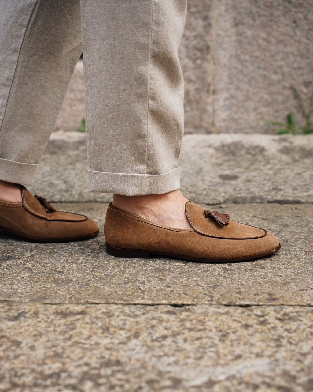 Bellagio Tassel Loafer – Beige Suede Leather with Premium Leather Sole