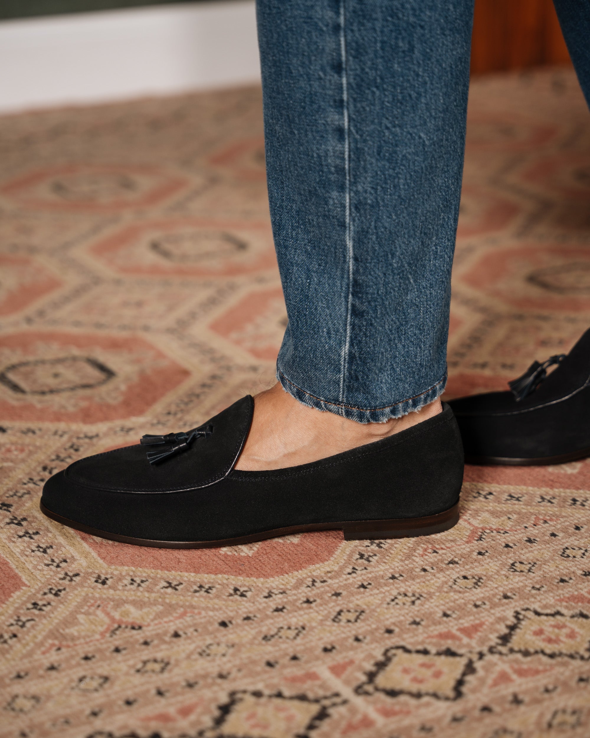 Bellagio Tassel Loafer – Black Suede Calf Leather with Premium Leather Sole